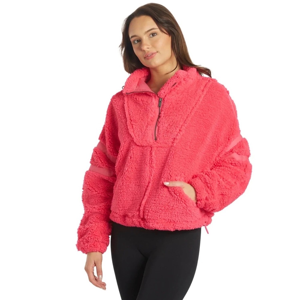 FP Movement Nantucket Fleece Pullover Sweater Quarter Zip Neon Pink S Oversized